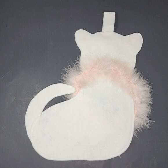 Vintage 1960s Handmade Felt Christmas Stocking Kitten Cat Feathers Pink Ribbon - Picture 8 of 9